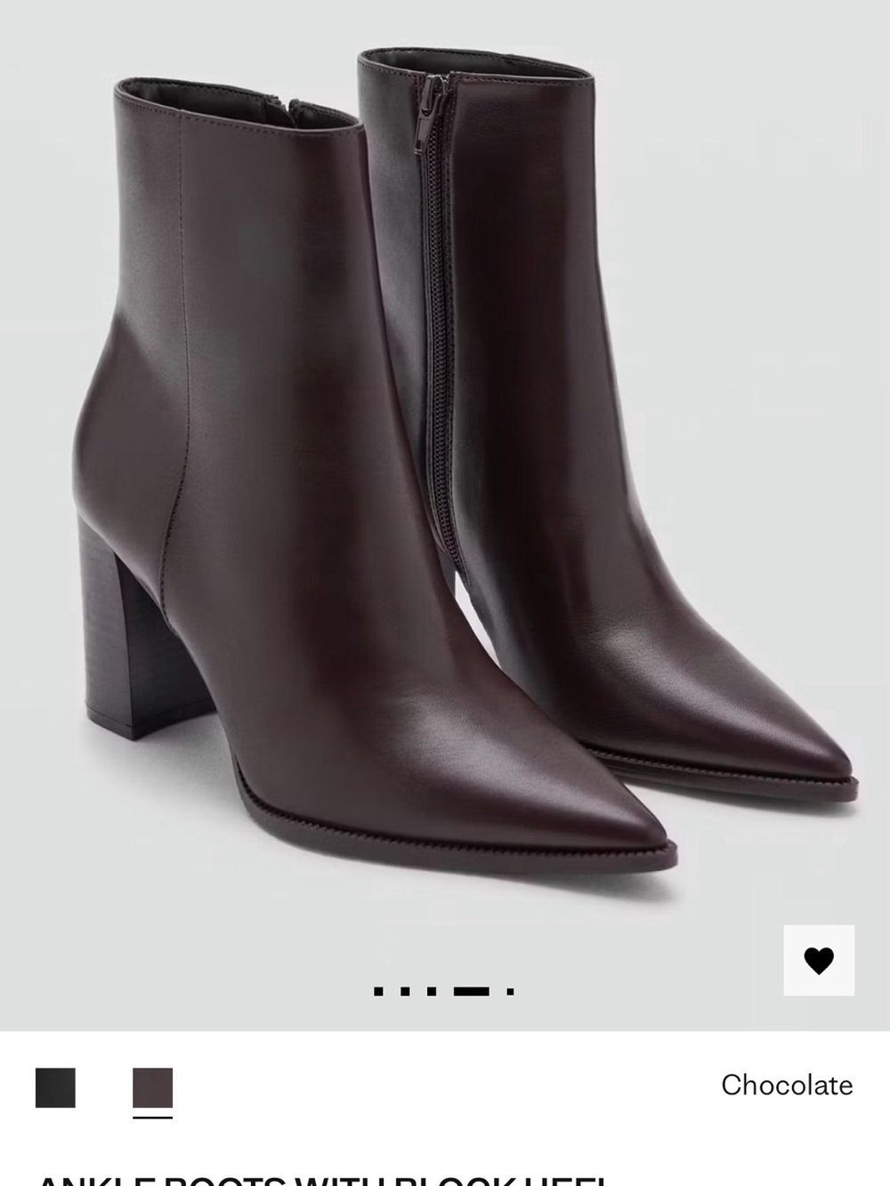 Mango Chocolate Pointed Toe Block Heel Ankle Boots